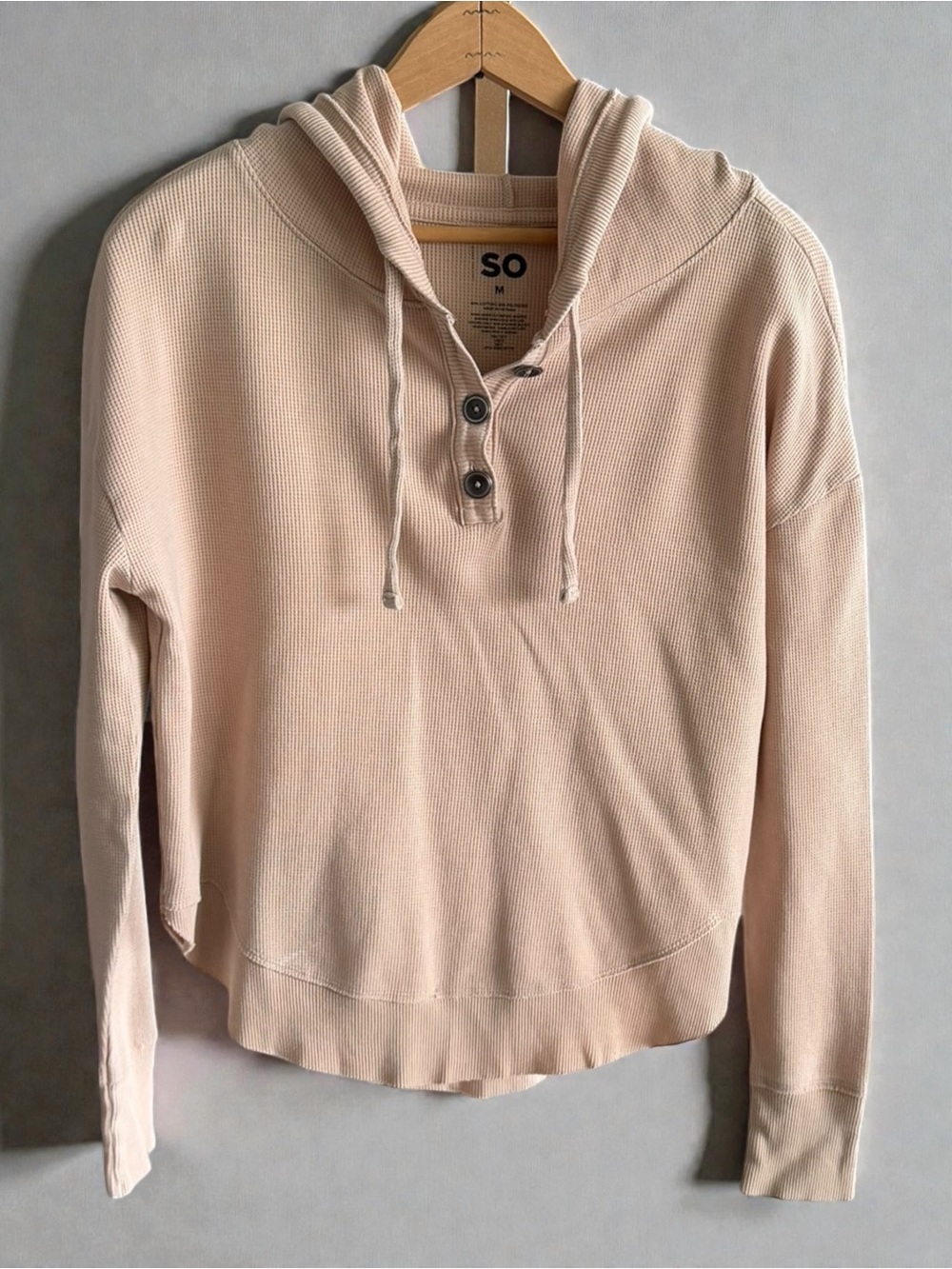 SO Beige Waffle-Knit Henley Hoodie